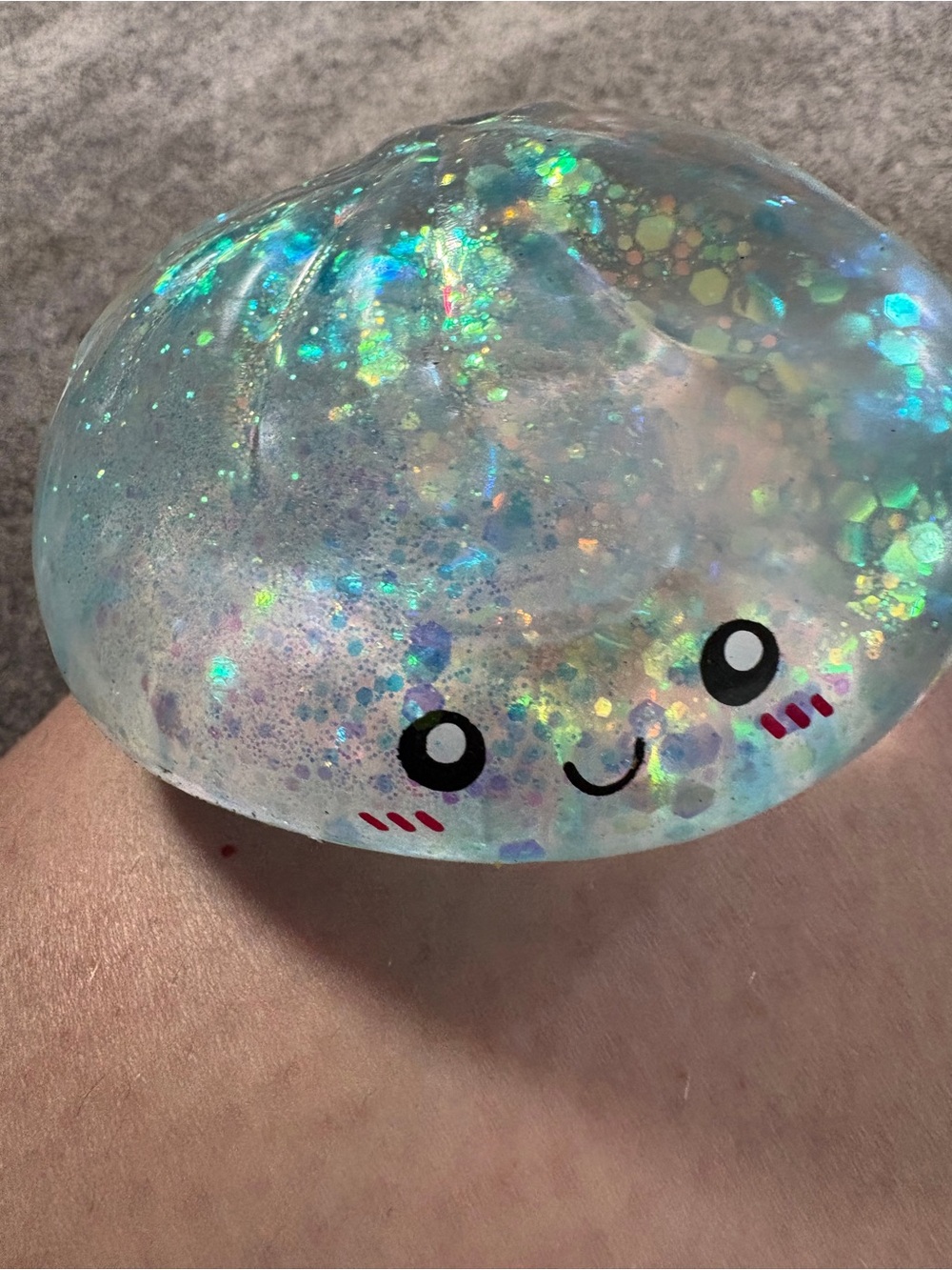 Iridescent sugar glitter Clear Kawaii Squishy Toy - Cute Smiley Stress Ball